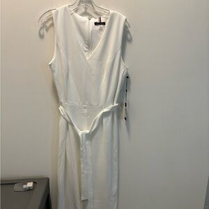 Tommy Hilfiger Cream Sleeveless V-Neck Midi Jumpsuit with Waist Tie